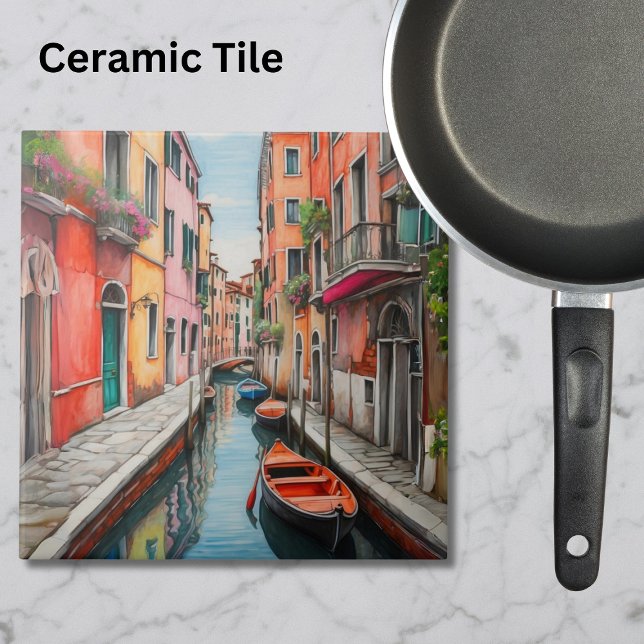 Azulejo De Cerâmica Rua Watercolor em Veneza (Criador carregado)