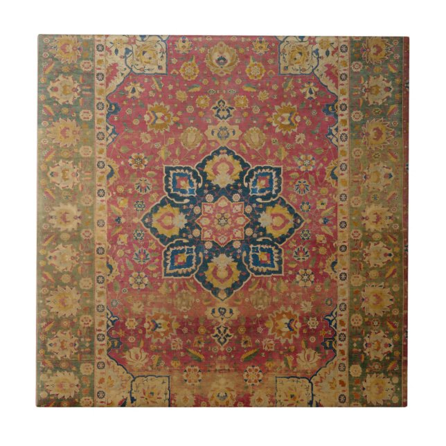 Azulejo De Cerâmica Rug Pérsico asiático Dourado Caxemira Vermelho (Frente)