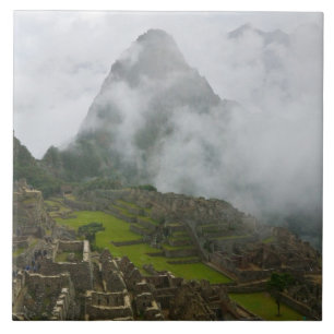 Azulejo De Cerâmica Ruínas antigas de Machu Picchu com os Andes