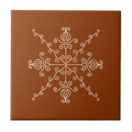 Azulejo De Cerâmica Rust Brown Indian Boho Line Art Symmetry Pattern