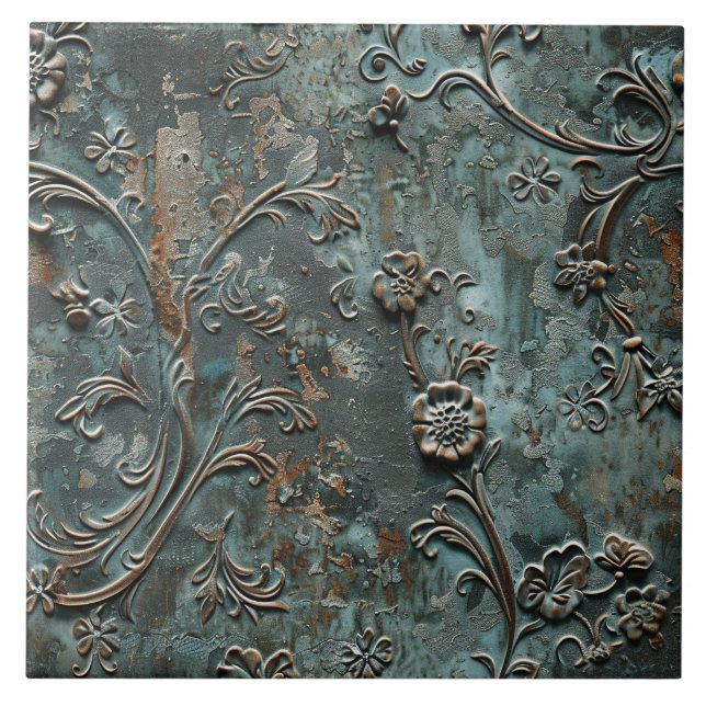 Azulejo De Cerâmica Rusted Metal Antique Floral  (Frente)