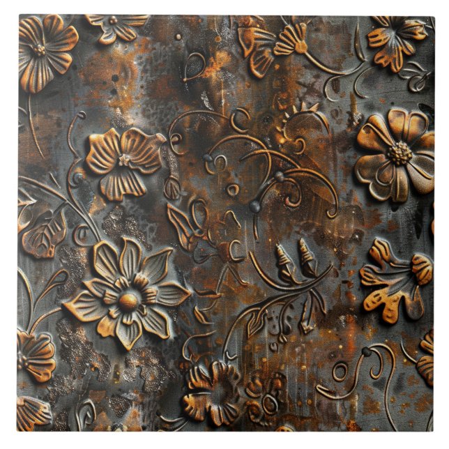 Azulejo De Cerâmica Rusted Metal Antique Floral  (Frente)