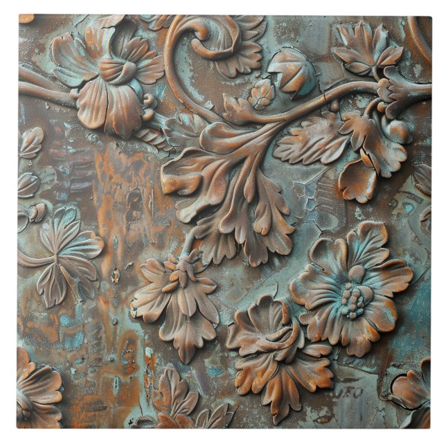 Azulejo De Cerâmica Rusted Metal Antique Floral  (Frente)