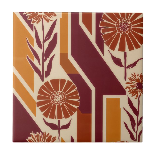 Azulejo De Cerâmica Rustic Autumn Floral Geometric Pattern (9) (Frente)