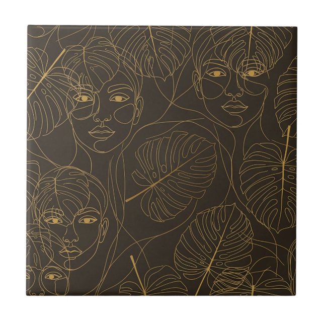 Azulejo De Cerâmica Rustic Botanical Face Line Pattern (1) (Frente)