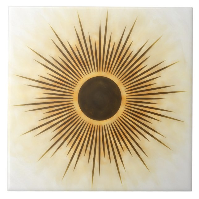 Azulejo De Cerâmica Rustic Brown Gold Sunburst Art Tile (Frente)