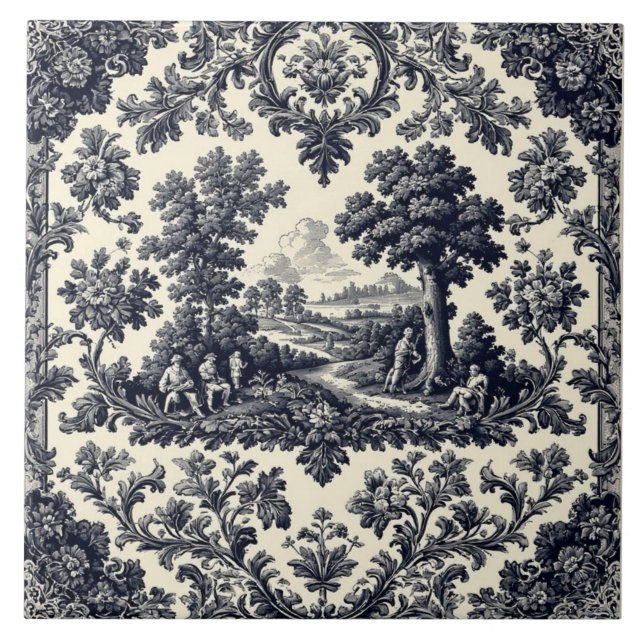 Azulejo De Cerâmica Rustic Country Folks French Toile Pastoral Scenery (Frente)