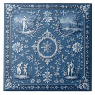 Azulejo De Cerâmica Rustic Country French Toile Heritage Pastoral Blue