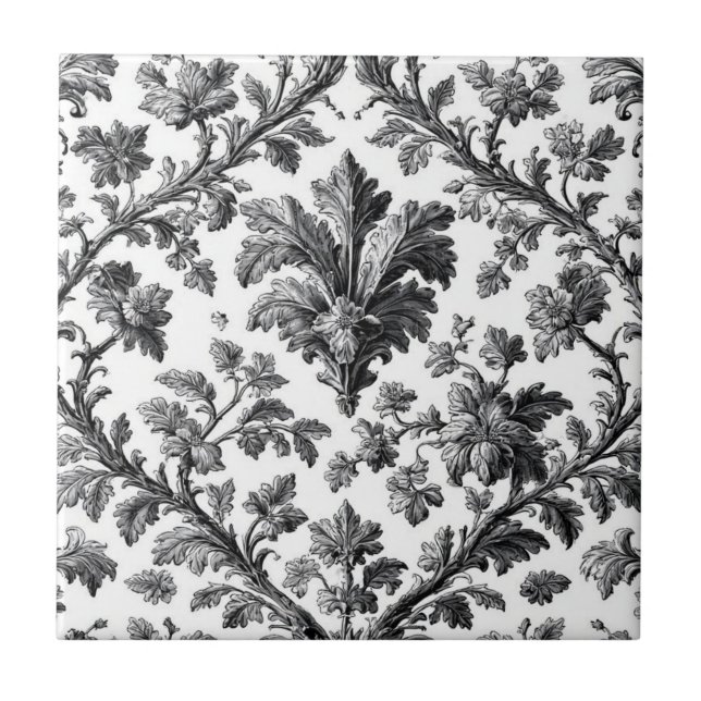 Azulejo De Cerâmica Rustic Countryside Floral Motif Monochrome Elegant (Frente)