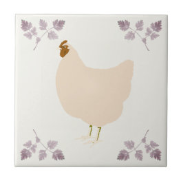 Azulejo De Cerâmica Rustic Hen Chicken and Chervil Herbs Ceramic Tile