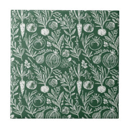 Azulejo De Cerâmica Rustic Kitchen Herbs Gold Forest Green Decor