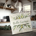 Azulejo De Cerâmica Rustic Olive & Branches Bella Cucina<br><div class="desc">Bella Cucina buquê de aquarela rustica de ramos e folhas. Combine & com outros azulejos neste mesmo tema de coordenação para criar a sua aparência perfeita. 100% de satisfação do cliente com o "Zazzle" todos os dias.</div>