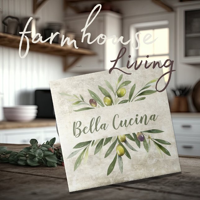 Azulejo De Cerâmica Rustic Olive & Branches Bella Cucina (Criador carregado)