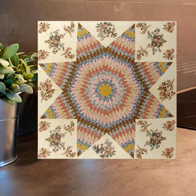 Azulejo De Cerâmica Rustic Patchwork Quilt Star of Bethlehem (A colorful, rustic, vintage patchwork quilt pattern tile. Great for country home or modern farmhouse)