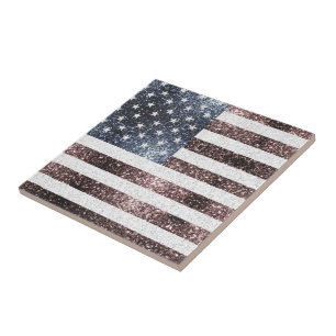 Azulejo De Cerâmica Rustic Red White Blue Sparkles bandeira dos EUA