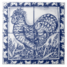 Azulejo De Cerâmica Rustic Rooster Blue Delft Dedham Vintage
