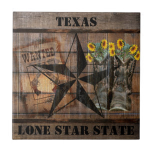 Azulejo De Cerâmica Rustic Texas Star Western Pistola Cowboy Boots Cer