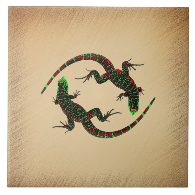 Azulejo De Cerâmica Rustic Yin Yang Lizards (Frente)