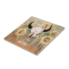 Azulejo De Cerâmica Rústico Girassóis Touro Vaca Crânio Ocidental