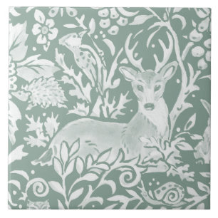Azulejo De Cerâmica Rústico Sage Green Veer Woodland Pássaro