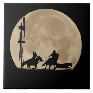 Azulejo De Cerâmica Rustler's Moon Roping Cowboys