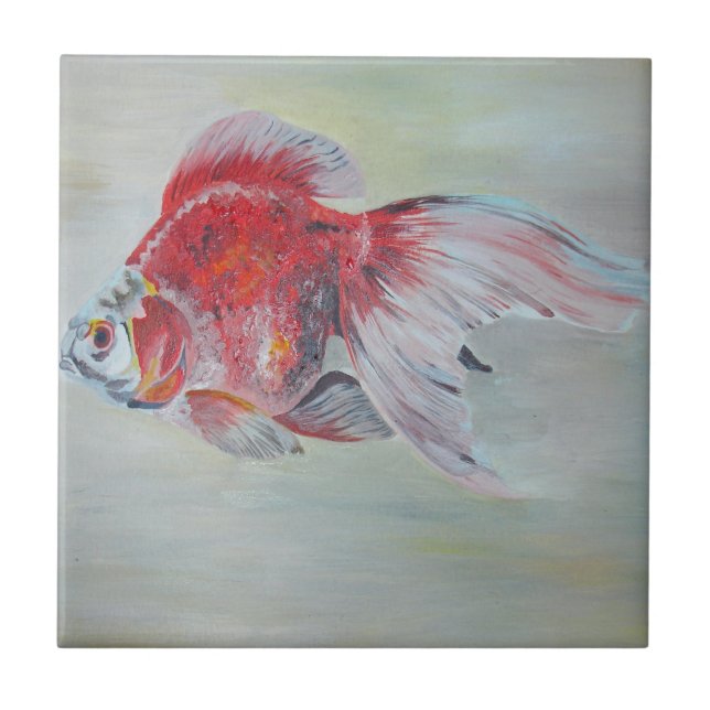 Azulejo De Cerâmica Ryukin Goldfish — Pintura em acrílico (Frente)
