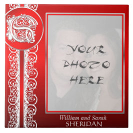 Azulejo De Cerâmica S Monograma "White Lace on Red" com FotoAzulejo