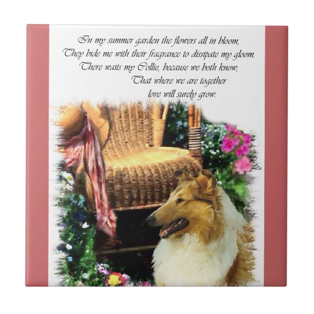 Azulejo De Cerâmica Sable Rough Collie Onde O Amor Cresce (Frente)