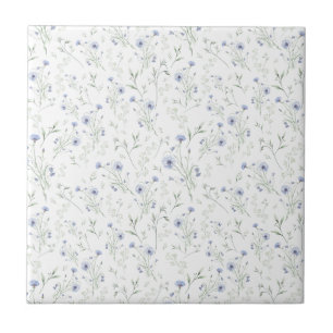 Azulejo De Cerâmica Sage Azul Aquarela Flor Silvestre Floral Nome Pers