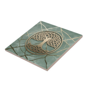 Azulejo De Cerâmica Sage Crann Bethadh Árvore Celta da Vida Mármore Do