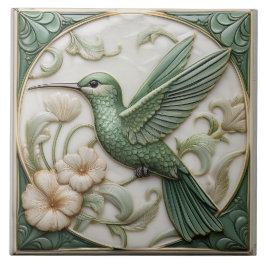 Azulejo De Cerâmica Sage Faux alivio Art Nouveau Hummingbird