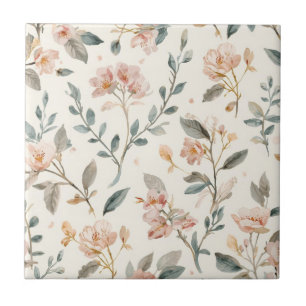 Azulejo De Cerâmica Sage Flor Silvestre Neutro Suave Botânico Aquarela