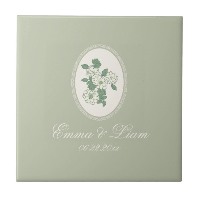 Azulejo De Cerâmica Sage Green Custom Wedding Ceramic Tile (Frente)