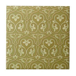 Azulejo De Cerâmica Sage Green e Dourada Art Nouveau Patterno