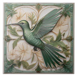 Azulejo De Cerâmica Sage green faux alivio Art Nouveau Hummingbird