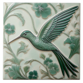 Azulejo De Cerâmica Sage green faux alivio Art Nouveau Hummingbird L