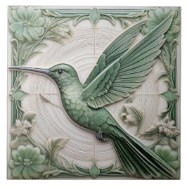 Azulejo De Cerâmica Sage green faux alivio Art Nouveau Hummingbird L