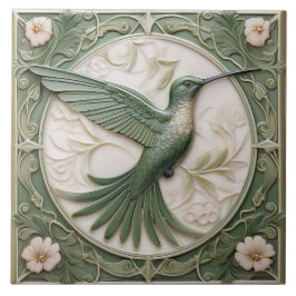 Azulejo De Cerâmica Sage green faux alivio Art Nouveau Hummingbird R