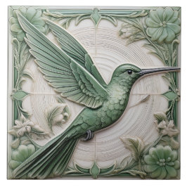 Azulejo De Cerâmica Sage green faux alivio Art Nouveau Hummingbird R