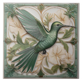 Azulejo De Cerâmica Sage green faux alivio Art Nouveau Hummingbird R