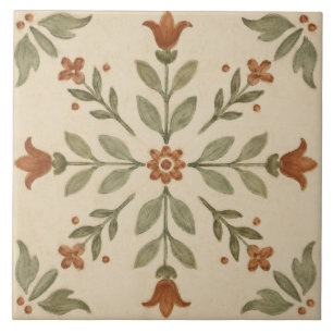Azulejo De Cerâmica Sage Oliva Arte Popular Motivo Cruz Floral
