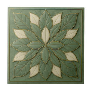 Azulejo De Cerâmica Sage Petal Harmonia - Artisan Floral Cerâmica Azul