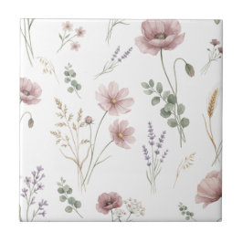 Azulejo De Cerâmica Sage Rosa Verde Flor de Água Silvestre