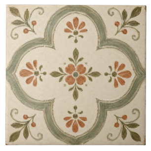 Azulejo De Cerâmica Sage Verde Floral Quatrefoil Mediterrâneo