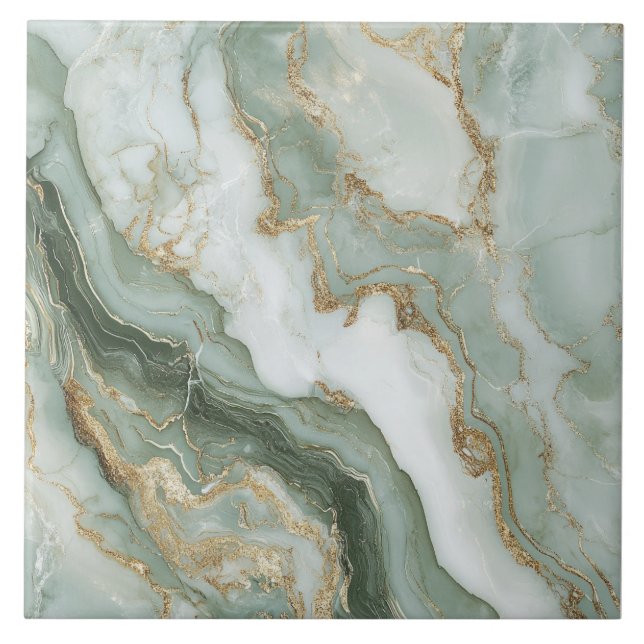 Azulejo De Cerâmica Sage Verde Mármore Abstrato (Frente)