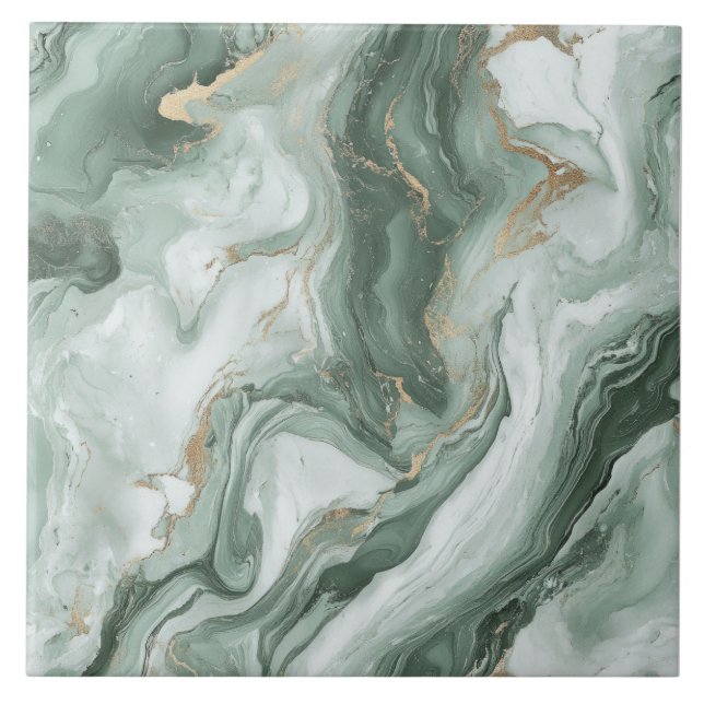 Azulejo De Cerâmica Sage Verde Mármore Abstrato (Frente)
