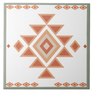 Azulejo De Cerâmica Sage Verde Nativo do Sudoeste e Laranja Deserto