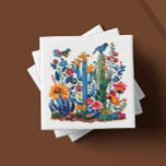 Azulejo De Cerâmica Saguaro Serenade Desert Blooms<br><div class="desc">Bem-vindos à artista de 'Desert Blooms Saguaro Serenade', um dos seis designs de azulejo cerâmico cativantes de nossa apreciada coleção. Cada azulejo é um retrato artesanal do ecossistema vibrante do deserto, com um conjunto exuberante de cactos, flores e fauna rendidos num caleidoscópio de cores ricas e tácteis. O azulejo Saguaro...</div>