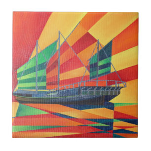 Azulejo De Cerâmica Sail Away Junk Pleasure Boat