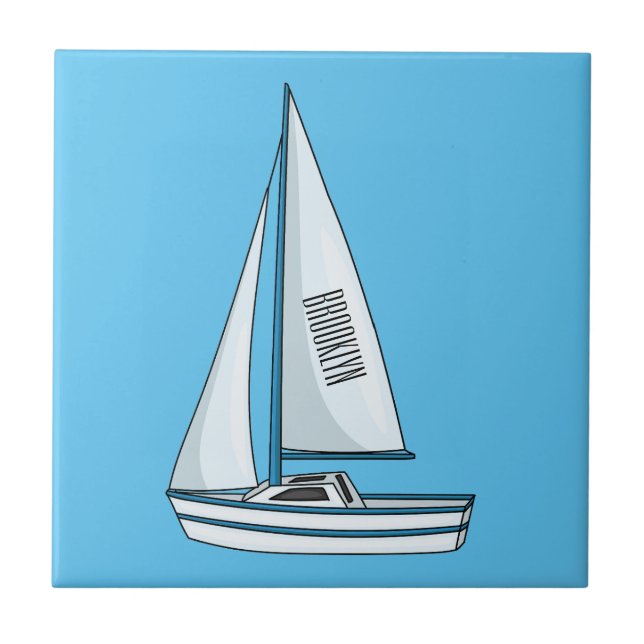 Azulejo De Cerâmica Sailboat cartoon illustration (Frente)
